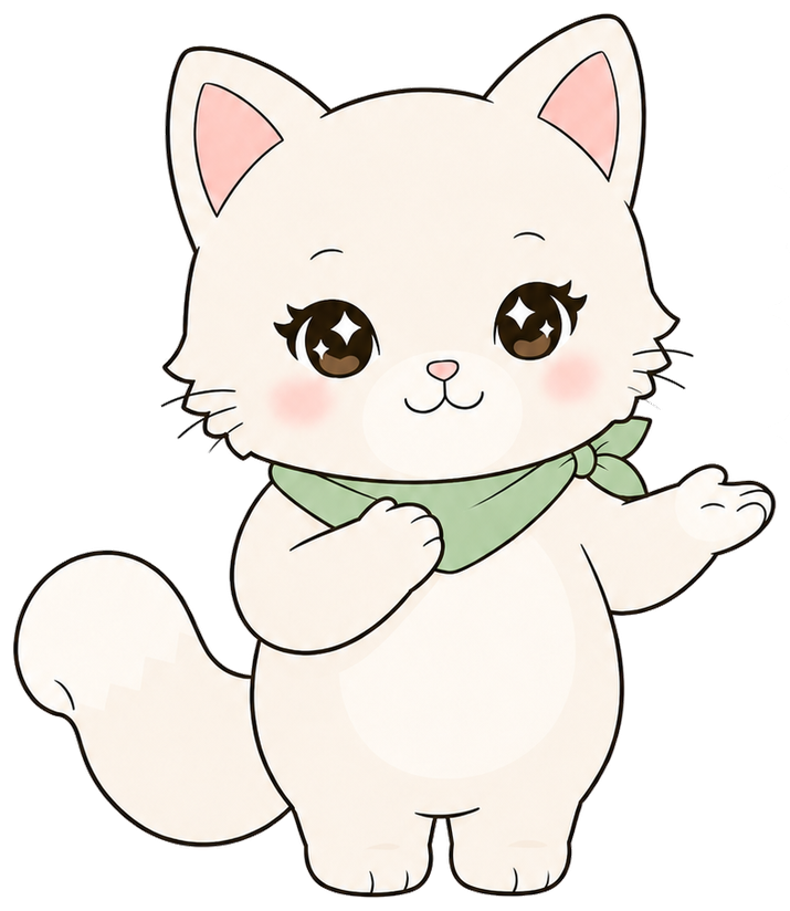Naneko, la mascota de NANIKA sin su máscara kitsune, saludando
