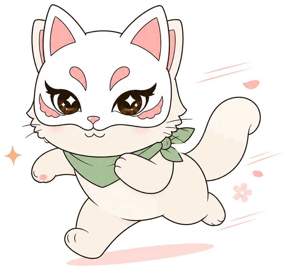 Ninika corriendo con su máscara kitsune en el juego NANIKA Run